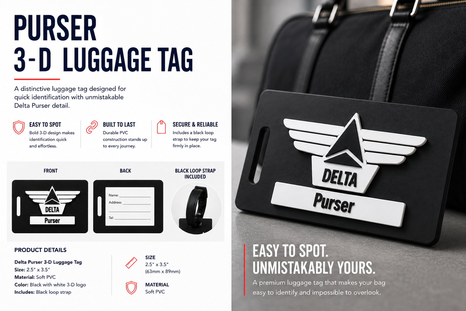 Purser 3-D Luggage Tag